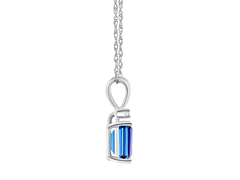 7x5mm Emerald Cut Blue Topaz with Diamond Accent 14k White Gold Pendant With Chain