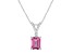 7x5mm Emerald Cut Pink Topaz with Diamond Accent 14k White Gold Pendant With Chain