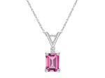 7x5mm Emerald Cut Pink Topaz with Diamond Accent 14k White Gold Pendant With Chain