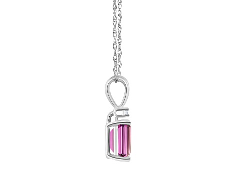 7x5mm Emerald Cut Pink Topaz with Diamond Accent 14k White Gold Pendant With Chain