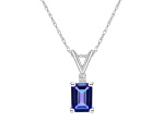 7x5mm Emerald Cut Tanzanite with Diamond Accent 14k White Gold Pendant With Chain