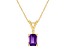 7x5mm Emerald Cut Amethyst with Diamond Accent 14k Yellow Gold Pendant With Chain