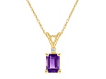 7x5mm Emerald Cut Amethyst with Diamond Accent 14k Yellow Gold Pendant With Chain