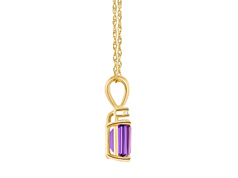 7x5mm Emerald Cut Amethyst with Diamond Accent 14k Yellow Gold Pendant With Chain