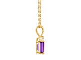 7x5mm Emerald Cut Amethyst with Diamond Accent 14k Yellow Gold Pendant With Chain