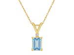 7x5mm Emerald Cut Aquamarine with Diamond Accent 14k Yellow Gold Pendant With Chain