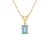 7x5mm Emerald Cut Aquamarine with Diamond Accent 14k Yellow Gold Pendant With Chain