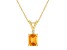7x5mm Emerald Cut Citrine with Diamond Accent 14k Yellow Gold Pendant With Chain