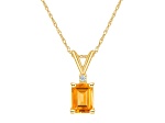 7x5mm Emerald Cut Citrine with Diamond Accent 14k Yellow Gold Pendant With Chain