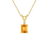 7x5mm Emerald Cut Citrine with Diamond Accent 14k Yellow Gold Pendant With Chain