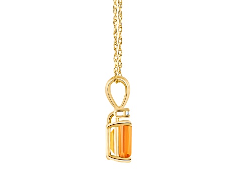 7x5mm Emerald Cut Citrine with Diamond Accent 14k Yellow Gold Pendant With Chain