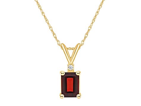 7x5mm Emerald Cut Garnet with Diamond Accent 14k Yellow Gold Pendant ...