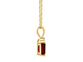 7x5mm Emerald Cut Garnet with Diamond Accent 14k Yellow Gold Pendant With Chain