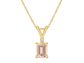 7x5mm Emerald Cut Morganite with Diamond Accent 14k Yellow Gold Pendant With Chain
