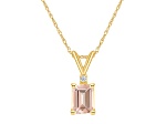 7x5mm Emerald Cut Morganite with Diamond Accent 14k Yellow Gold Pendant With Chain