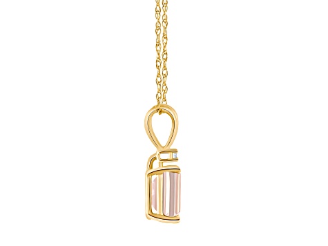 7x5mm Emerald Cut Morganite with Diamond Accent 14k Yellow Gold Pendant With Chain