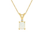 7x5mm Emerald Cut Opal with Diamond Accent 14k Yellow Gold Pendant With Chain