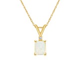 7x5mm Emerald Cut Opal with Diamond Accent 14k Yellow Gold Pendant With Chain