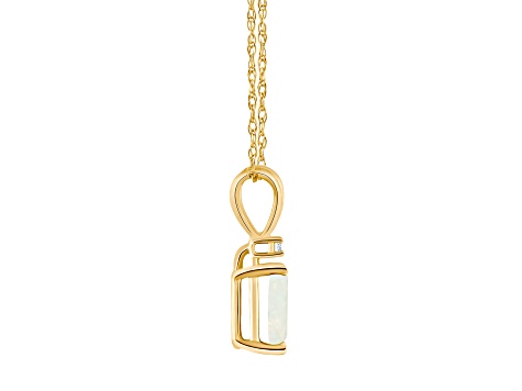 7x5mm Emerald Cut Opal with Diamond Accent 14k Yellow Gold Pendant With Chain