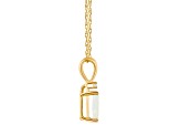 7x5mm Emerald Cut Opal with Diamond Accent 14k Yellow Gold Pendant With Chain