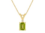 7x5mm Emerald Cut Peridot with Diamond Accent 14k Yellow Gold Pendant With Chain