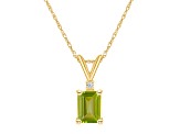 7x5mm Emerald Cut Peridot with Diamond Accent 14k Yellow Gold Pendant With Chain