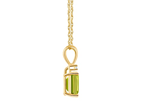 7x5mm Emerald Cut Peridot with Diamond Accent 14k Yellow Gold Pendant With Chain