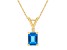 7x5mm Emerald Cut Blue Topaz with Diamond Accent 14k Yellow Gold Pendant With Chain