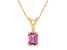 7x5mm Emerald Cut Pink Topaz with Diamond Accent 14k Yellow Gold Pendant With Chain