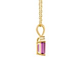 7x5mm Emerald Cut Pink Topaz with Diamond Accent 14k Yellow Gold Pendant With Chain