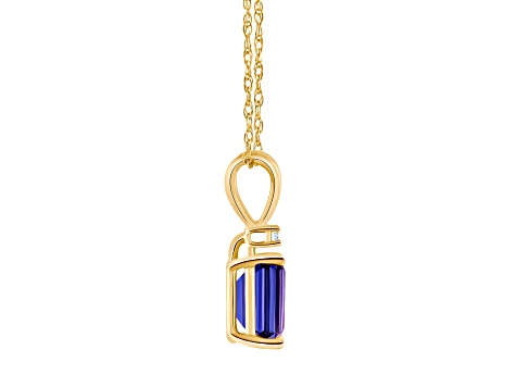 7x5mm Emerald Cut Tanzanite with Diamond Accent 14k Yellow Gold Pendant With Chain