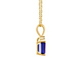 7x5mm Emerald Cut Tanzanite with Diamond Accent 14k Yellow Gold Pendant With Chain