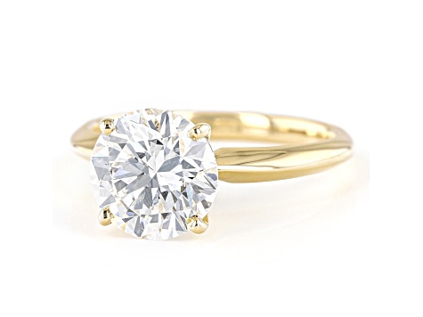 Round White Lab-Grown Diamond 14kt Yellow Gold Knife Edge Solitaire Ring 3.00ctw