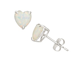White Lab Created Opal 10K White Gold Stud Earrings 0.66ctw