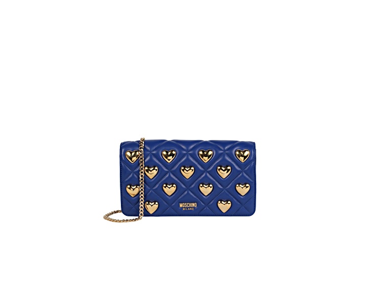 Moschino Heart Studs Blue Quilted Shoulder Bag - 1BHFGD | JTV