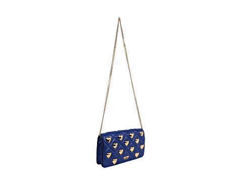 Moschino Heart Studs Blue Quilted Shoulder Bag - 1BHFGD | JTV