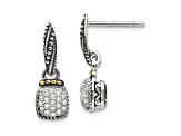 Sterling Silver Antiqued with 14K Accent Diamond Dangle Post Earrings