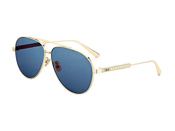 Dior Cannage A1U Gold Aviator Frame / Blue Lenses Sunglasses