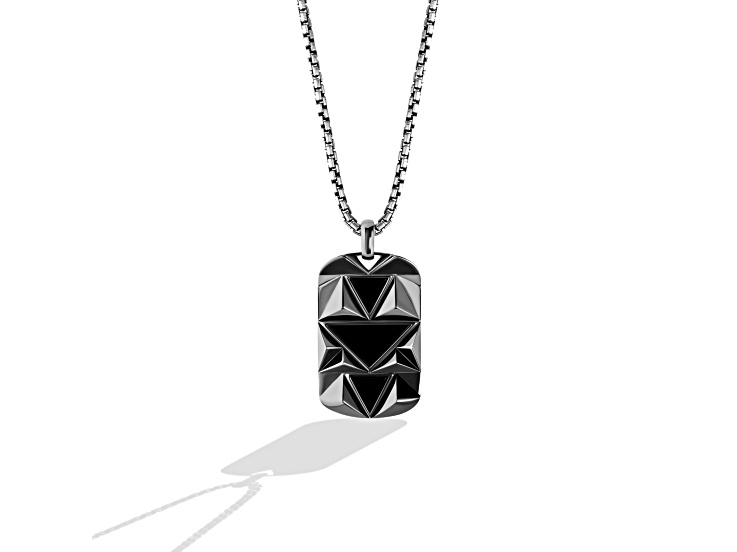 Black Onyx cabacho set in an discount abstract design in Sterling Silver Pendant with chain.