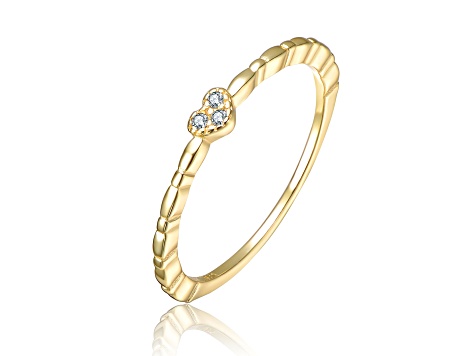 Clear Cubic Zirconia, 14K Gold Plated over Brass Whimsical Heart Solitaire Ring for Kids
