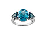 Swiss Blue Topaz Sterling Silver 3-Stone Ring 7.70ctw