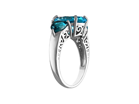 Swiss Blue and London Blue Topaz Sterling Silver 3-Stone Ring 7.70ctw