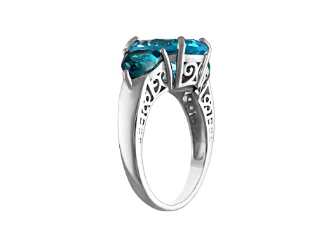 Swiss Blue and London Blue Topaz Sterling Silver 3-Stone Ring 7.70ctw