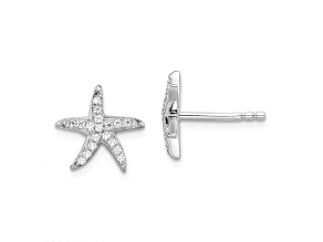 Rhodium Over Sterling Silver Cubic Zirconia Starfish Earrings