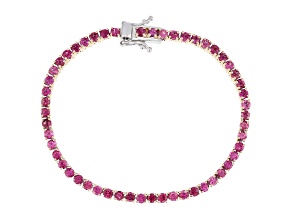 Red Rubellite Rhodium And 18k Rose Gold Over Palladium Sterling Silver Tennis Bracelet 5.67ctw