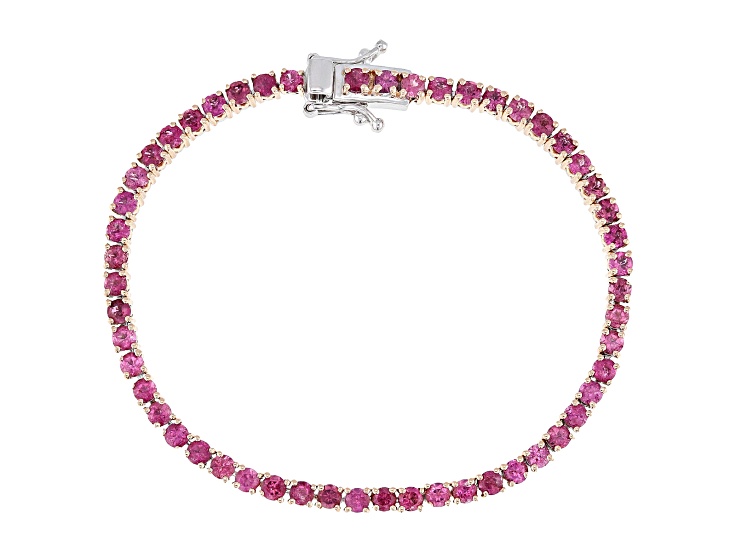 Red Rubellite Rhodium And 18k Rose Gold Over Palladium Sterling Silver Tennis Bracelet 5.67ctw
