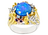 Blue Paraiba Opal and Multi Gemstone Rhodium, 18k Rose & 24K Gold Over Palladium Silver Ring 3.69ctw