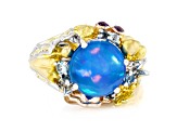 Blue Paraiba Opal and Multi Gemstone Rhodium, 18k Rose & 24K Gold Over Palladium Silver Ring 3.69ctw