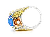 Blue Paraiba Opal and Multi Gemstone Rhodium, 18k Rose & 24K Gold Over Palladium Silver Ring 3.69ctw