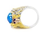 Blue Paraiba Opal and Multi Gemstone Rhodium, 18k Rose & 24K Gold Over Palladium Silver Ring 3.69ctw